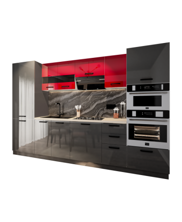 Bucatarie Daria, MDF Rosu+Gri antracit, 303x60x200cm [3]