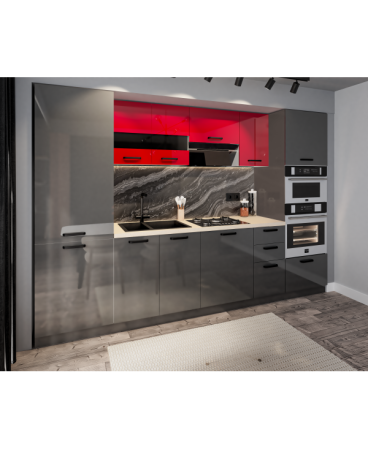 Bucatarie Daria, MDF Rosu+Gri antracit, 303x60x200cm [5]