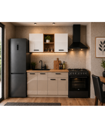 Mobilier bucatarie - Bucatarie Daria MDF V1, 120x60x200cm, Alb lucios+Cappuccino