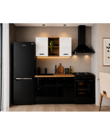 Mobilier bucatarie - Bucatarie Daria MDF V1, 120x60x200cm, Alb lucios+Negru