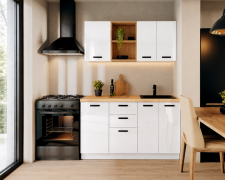 Mobilier bucatarie - Bucatarie Daria MDF V1, 140x60x200cm, Acril Alb