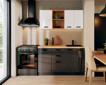 Mobilier bucatarie - Bucatarie Daria MDF V1, 140x60x200cm, Acril Alb+Antracit