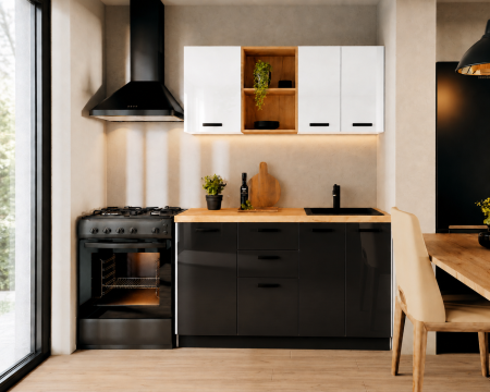Mobilier bucatarie - Bucatarie Daria MDF V1, 140x60x200cm, Acril Alb+Negru
