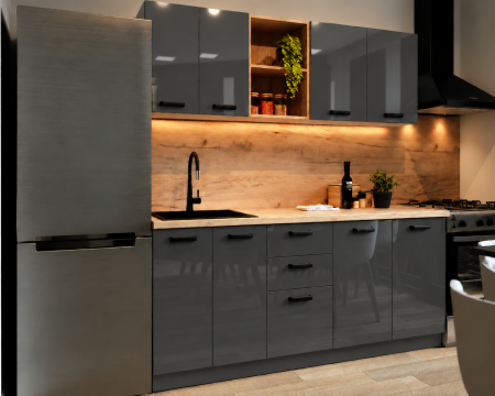 Mobilier bucatarie - Bucatarie Daria MDF V1, 180x60x200cm, Acril Antracit