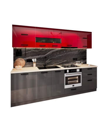 Bucatarie Daria MDF, V1 260x60x200cm, Rosu+Antracit [5]