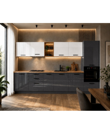 Mobilier bucatarie - Bucatarie Daria MDF V1, 340x60x200cm, Alb lucios+Antracit