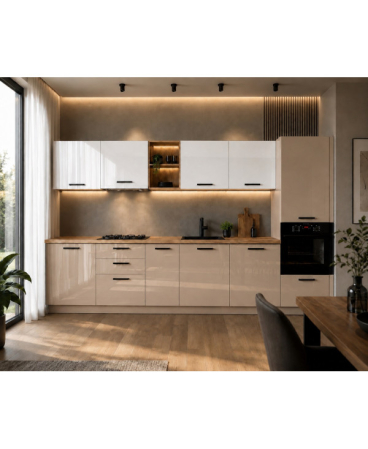 Mobilier bucatarie - Bucatarie Daria MDF V1, 340x60x200cm, Alb lucios+Cappuccino