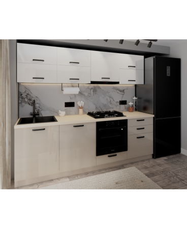 Bucatarie Daria V2, 240x60x200cm, Alb+Cappuccio [1]