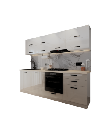 Bucatarie Daria V2, 240x60x200cm, Alb+Cappuccio [4]