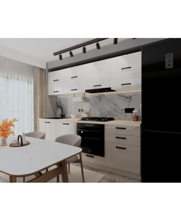 Bucatarie Daria V2, 240x60x200cm, Alb+Cappuccio [2]