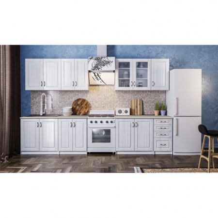 Mobilier bucatarie - BUCATARIE PROVENCE MDF 2.6M ALB FIBRAT, BLAT INTREG