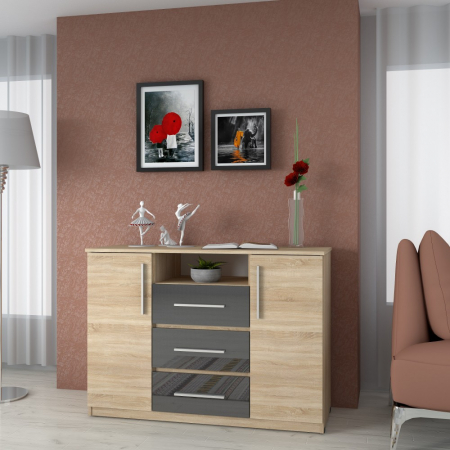 Mobilier dormitor - Comoda Maya, 120x45x86cm, sonoma/acril antracit