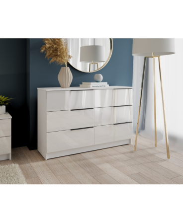 Mobilier dormitor - Comoda Prestige 6S, 120x40x77cm, Acril alb