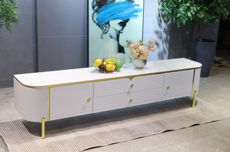 Comode tv - COMODA TV BENCH  MDF ALB LUCIOS 200x39x46 cm