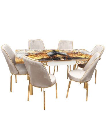 Mobilier living - copy of SET MASA 6 SCAUNE ALTIN 3, BEJ