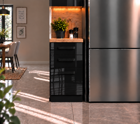 Mobilier bucatarie - Corp inferior Daria, 40-3s, Acril Negru
