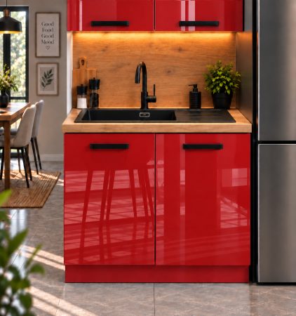 Mobilier bucatarie - Corp inferior Daria, 80-2u, Acril Rosu