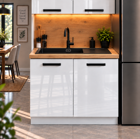 Mobilier bucatarie - Corp inferior Daria, 90-2u, Acril Alb