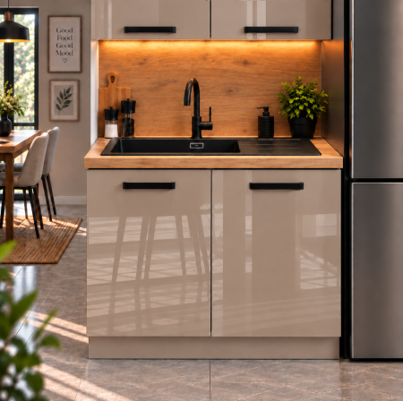 Mobilier bucatarie - Corp inferior Daria, 90-2u, Acril Cappuccino
