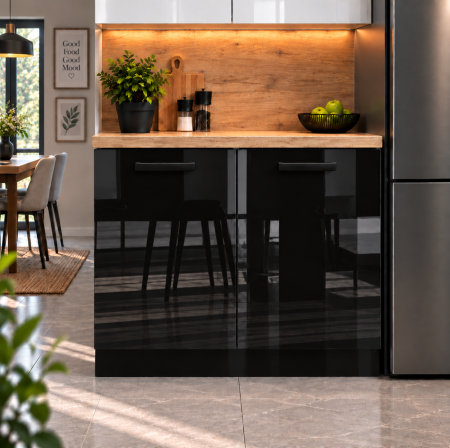 Mobilier bucatarie - Corp inferior Daria, 90-2u, Acril Negru