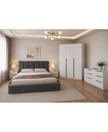 Mobilier dormitor - Dormitor Prestige 3U cu pat tapitat - acril alb