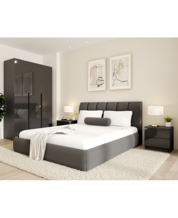Mobilier dormitor - Dormitor Prestige 3U cu pat tapitat - acril antracit