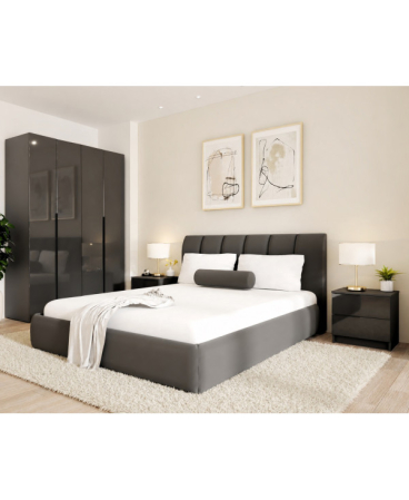 Mobilier dormitor - Dormitor Prestige 4U cu pat tapitat - acril antracit