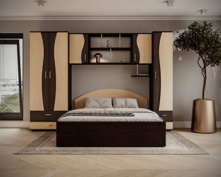 Dormitor complet - Dormitor Tineret cu D2 WENGE+MESTEACAN