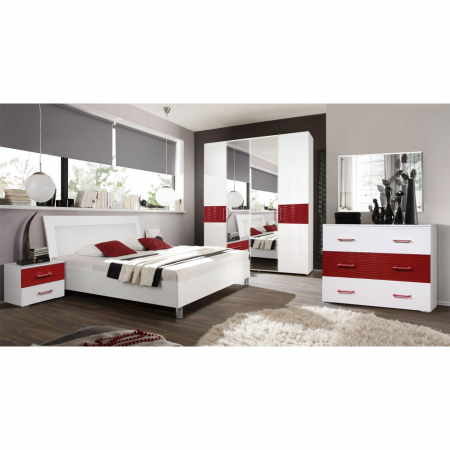 Dormitor complet - DORMITOR VIENNA ALB LUCIOS+ROSU