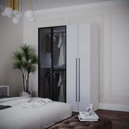Dulapuri Living - DRESSING MONTREAL MDF CULOARE ALB+GRI 140x200x55
