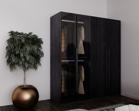 Dulapuri dormitor - Dressing modern SAN REMO NEGRU  cu iluminare LED – 180x200x60 cm, MDF 18 mm