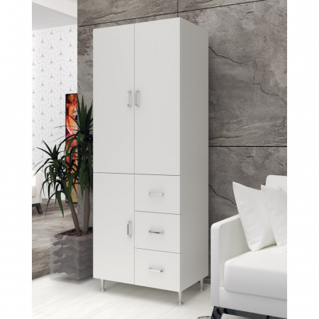 Dulapuri dormitor - Dulap 3U-3S, 70x 35x 180 cm , alb