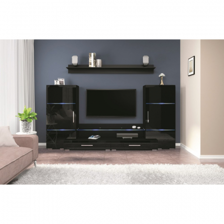 Seturi mobila living - LIVING DOMINO 280x45x140cm, MDF Negru Lucios