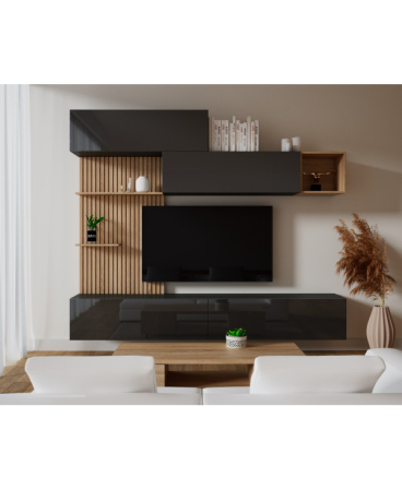 Mobilier living - LIVING EVORA ACRIL ANTRACIT, 240x34x218cm