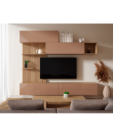Mobilier living - LIVING EVORA ACRIL CAPPUCCINO, 240x34x218cm