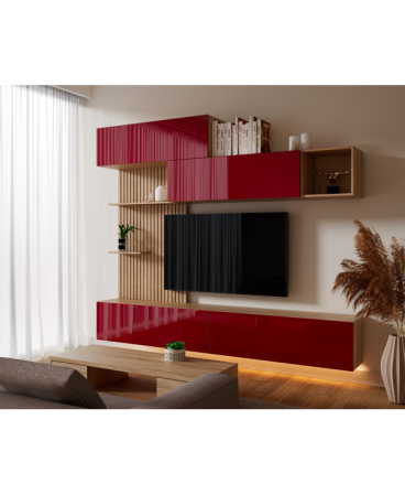 Mobilier living - LIVING EVORA ACRIL ROSU, 240x34x218cm