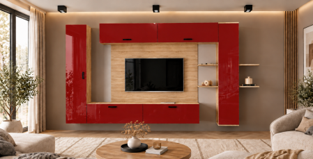 Mobilier living - Living MP1 Sonoma + Acril alb, cappuccino, antracit, rosu, negru Sonoma+Rosu