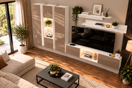 Mobilier living - Living MP3 Alb + Acril cappuccino, antracit Alb+Acril Cappuccino