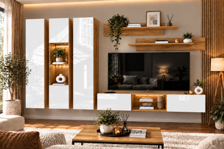 Mobilier living - Living MP3 Stejar K003 + Acril cappuccino, alb, negru, antracit K003+ALB