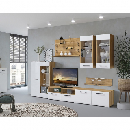 Seturi mobila living - Living Nensi 3 stejar auriu+alb 280x47x200cm