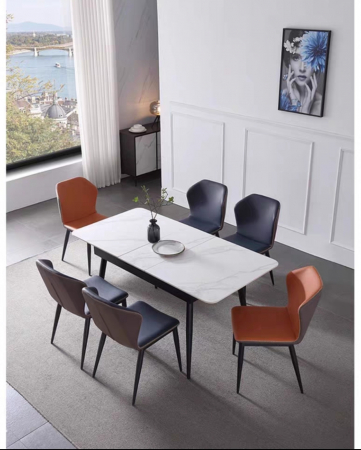 Masa cu scaune living - Masa dining 685,extensibila,marmura alba