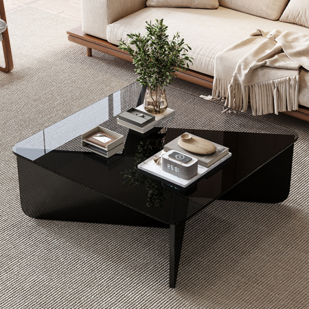 Masuta cafea - MASUTA CAFEA GLASS 7 STICLA NEAGRA, PICIOARE MDF