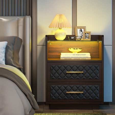 Noptiere dormitor - NOPTIERA AZZURO MDF+STICLA, LED RGB,50*40*64 cm