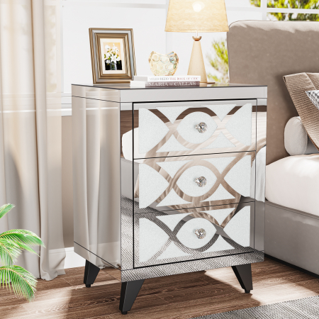 Noptiere dormitor - NOPTIERA MIRROR  45 x 35 x 60 CM MDF+Metal+STICLA