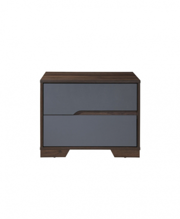 Noptiere dormitor - Noptiera Nora cu 2 sertare, culoare Gri + Nuc, 60x45x47cm