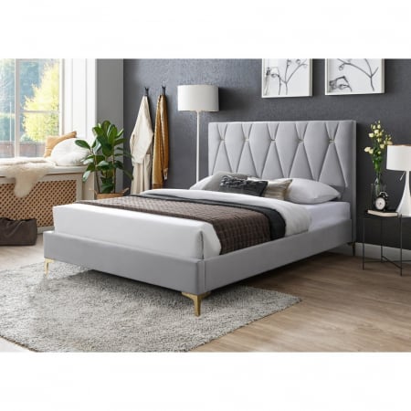 Paturi tapitate - Pat tapitat Mervine, 160x200, cadru din lemn cu somiera fixa,