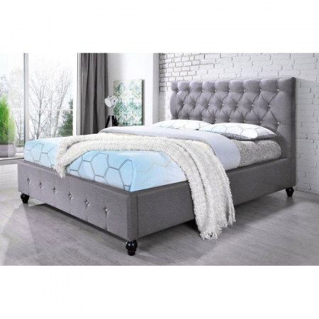Paturi tapitate - Pat tapitat Miami 140x200cm, suport saltea inclus, culoare Gri
