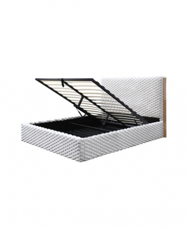 Pat tapitat Nordic cu stofa bucla, 160x200, cu somiera metalica rabatabila si spatiu de depozitare, culoare Bej [6]