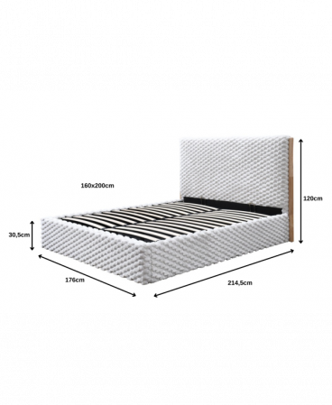 Pat tapitat Nordic cu stofa bucla, 160x200, cu somiera metalica rabatabila si spatiu de depozitare, culoare Bej [8]