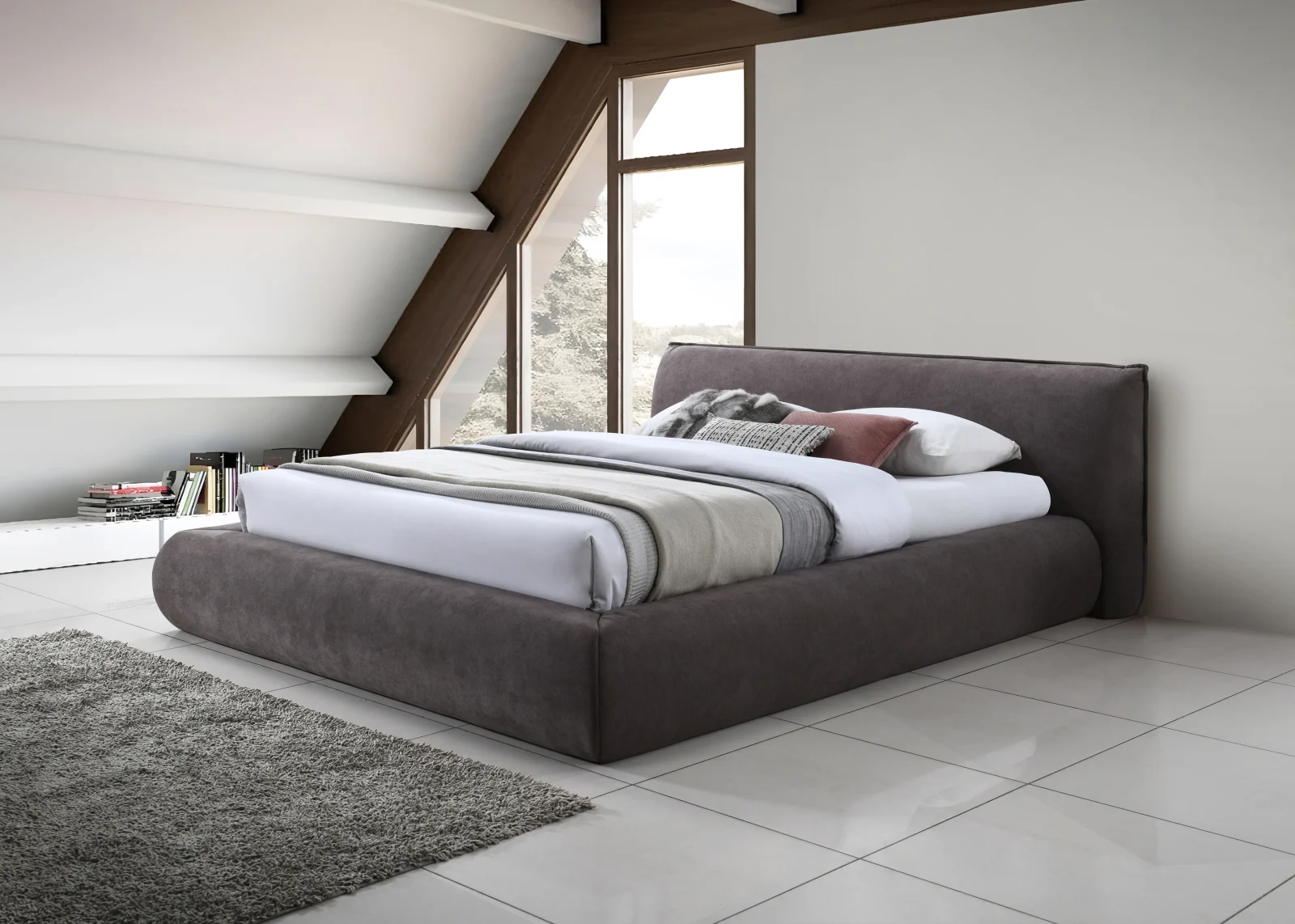 Paturi dormitor - Pat Tapitat  rabatabil Premium Cloud Maro 160x200